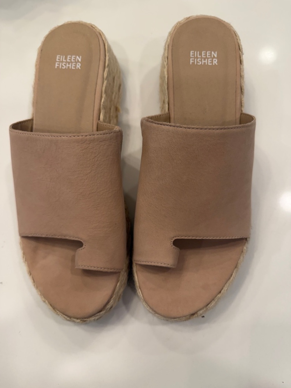 Eileen Fisher Blush Leather Slide Espadrille Mules